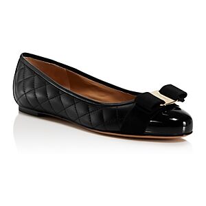 Salvatore Ferragamo Women's Varina Quilted Leather Cap Toe Ballet Flats  - Nero - Size: 6 - Wide