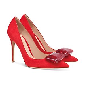 Gianvito Rossi Women's Jaipur Pointed Toe Large Red Gem High Heel Pumps  - Red - Size: 10 US / 40 EU