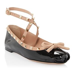 Valentino Garavani Women's Patent Rockstud Ballerina Flats  - Black/Rose - Size: 8 US / 38 EU