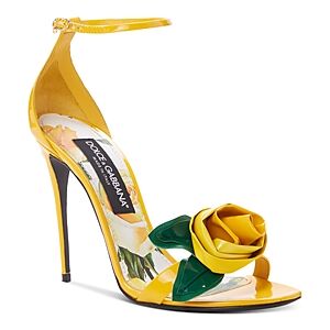 Dolce & Gabbana Women's Rosette High Heel Ankle Strap Sandals  - Yellow Multi - Size: 5 US / 35 EU