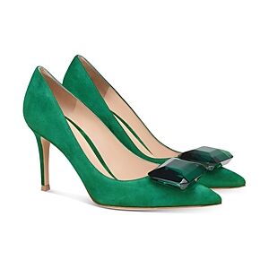 Gianvito Rossi Women's Jaipur Pointed Toe Large Gem Green High Heel Pumps  - Leaf - Size: 7.5 US / 37.5 EU