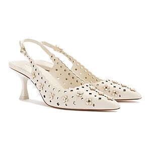 Larroude Women's Jasmine Pointed Toe Flower Detail Perforated Slingback Pumps  - Ivory - Size: 9