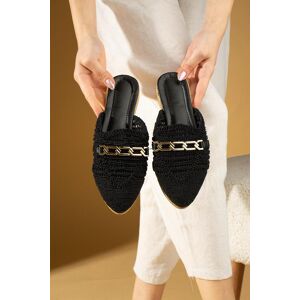 Pembe Potin Chain Buckle Lace Knitted Pattern Comfortable Sole Women's Slippers 001-1-24