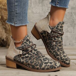 Source universe Women's Denim Boots Leopard Canvas Shallow Ankle Boots 2023 Autumn Casual Ladies Mid Heels Pointed Toe Female Woman Flats Shoes