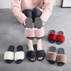 BOOSKU Autumn Winter Fur Solid Color Slippers Home Anti-Slip Warm Cotton Trailer Shoes