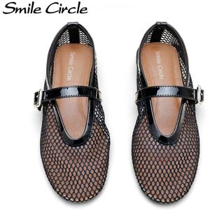 Smile Circle Fishnet Ballet Flats Women Mary Jane Sexy Mesh Flats Shoes Ladies Summer Sandals Alaia Style