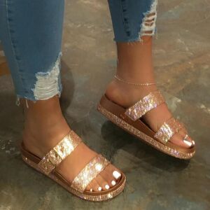 NK39UR (SU)Summer Women Ladies Fashion Casual Platform Retro Slippers Crystal Shoes Sandals
