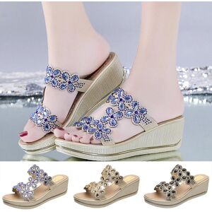 Leather world Women Ladies  Crystal Wedges Thick Peep Toe Sandals Slippers Shoes 