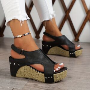 Temu Women's Vintage Platform Sandals, Peep Toe Side Cut Out Slingback Casual Shoes, Summer Comfy Wedge Shoes Black 9