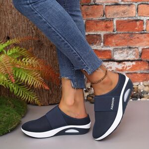 Temu Women's Wedge Platform Mule Sneakers, Breathable Mesh Slip On Outdoor Shoes, Women's Comfortable Shoes Navy Blue 8.5