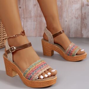 Temu Women's Colorful Chunky Heel Sandals, Fashion Open Toe Summer Sandals, Comfortable Buckle Strap Sandals Colorful 7