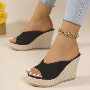 Temu Women's Simple Wedge Heeled Sandals, Casual Open Toe Platform Shoes, Comfortable Slip On Sandals Black 7.5