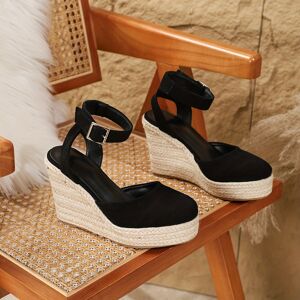 Temu Women's Solid Color Stylish Sandals, Ankle Buckle Strap Platform Closed Toe Shoes, Espadrilles Wedge Slingback Shoes Black 11