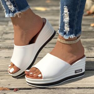 Temu Women's Wedge Slide Sandals, Casual Peep Toe Platform Outdoor Shoes, Comfy Beach Summer Slides White 8