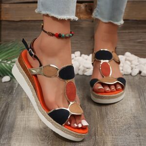 Temu Women's Color Block Sexy Summer Wedge Sandals, Comfortable Open Toe Platform Sandals Red Orange 8.5