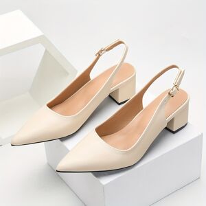 Temu Women's Solid Color Chunky Heels, Elegant Point Toe Dress Pumps, Fashion Buckle Strap Slingback Heels Apricot 6.5