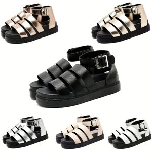 Temu Fashion Solid Color Sandals For Women, Platform Open Toe Summer Shoes, Ladies Ankle Strap Walking Sandal BLACK 8