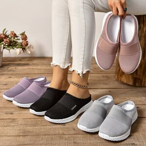 Temu Women's Mesh Sock Shoes, Breathable Closed Toe Slip On Mule Sneakers, Casual Flat Walking Shoes Black 7