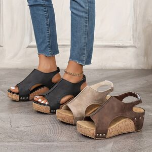Temu Women's Retro Wedge Sandals, Peep Toe Buckle Strap Slingback Platform Shoes, Casual Summer Outside Sandals Black 6.5
