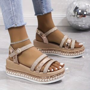 Temu Women's Glitter Wedge Sandals, Fashion Open Toe Ankle Strap Platform Shoes, All-match Summer Outdoor Sandals Champagne 7.5