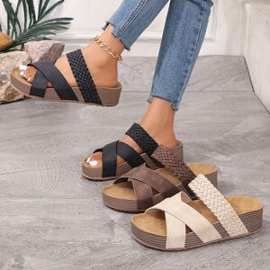 Temu Women's Crisscross Platform Slide Sandals, Fashion Round Open Toe Summer Shoes, All-match Outdoor Beach Slides Coffee 8