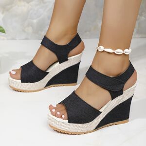 Temu Women's Fashion Wedges Sandals, Platform Casual Summer Shoes With Adjustable Band, Comfortable High Heel Design For Daily Wear Black 8