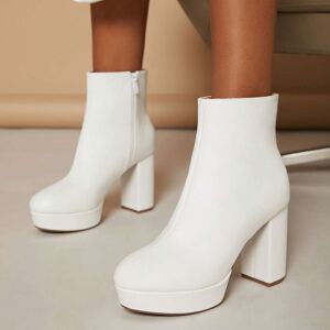 SHEIN PU Round Toe Side Zipper Ankle Booties White US10,US11,US5,US5.5,US6,US6.5,US7,US7.5,US8,US8.5,US9 Women