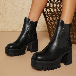 SHEIN Faux Leather Lug Sole Block Heel Booties Black US10,US11,US5,US5.5,US6,US6.5,US7,US7.5,US8,US8.5,US9 Women