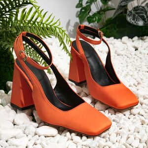 SHEIN Satin Square Toe Chunky Heeled Ankle Strap Pumps Orange CN35,CN36,CN37,CN38,CN39,CN40,CN41 Women