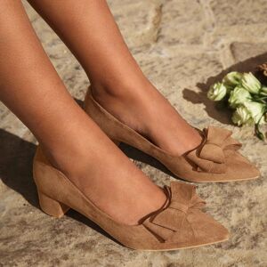 SHEIN Women Shoes Point Toe Bow Decor Fashion Chunky Heeled Suede Court Camel Pumps Camel EUR36,EUR37,EUR38,EUR39,EUR40,EUR41 Women