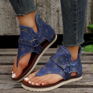 SHEIN Women Star Pattern Studded Decor Boots, Fashionable Outdoor Canvas Sandals Boots Navy Blue CN36,CN37,CN38,CN39,CN40,CN41,CN42,CN43 Women