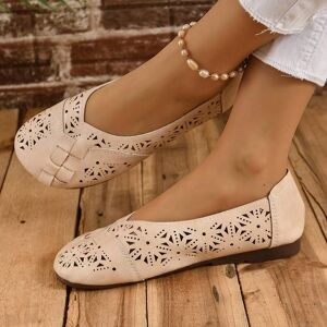 SHEIN Women Hollow Out Square Toe Flats, Fashion Apricot Ballet Flats Beige CN35,CN36,CN37,CN38,CN39,CN40 Women