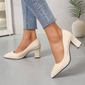 SHEIN Women Point Toe Chunky Heeled Court Pumps, Elegant Beige Pumps Beige CN35,CN36,CN37,CN38,CN39,CN40,CN41,CN42 Women