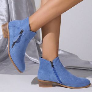 SHEIN Women Minimalist Side Zipper Chunky Heeled Boots, Fashion Outdoor Boots Blue CN36,CN37,CN38,CN39,CN40,CN41,CN42 Women