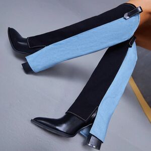 SHEIN Women Color Block Point Toe Chunky Heeled Fashion Boots, Fashionable Outdoor Riding Boots Blue EUR36,EUR37,EUR38,EUR39,EUR40,EUR41 Women