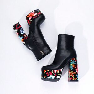 SHEIN 2023 New European And American Style Printed Round Toe Waterproof Platform Elegant Short Boots With Side Zipper For Fashionable Women's Clothing Black CN35,CN36,CN37,CN38,CN39,CN40,CN41,CN42,CN43 Women