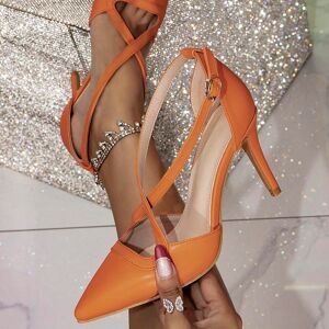 SHEIN Women's Orange Pointed Toe High Heels Pu Leather Party Dancing Shoes Orange CN35,CN36,CN37,CN38,CN39,CN40,CN41,CN42 Women