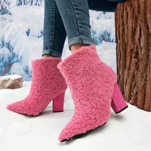 SHEIN Women's High Heel Imitation Leather Boots, Autumn Winter Side Zip Party Wear Elegant Daily Fashionable New Arrival, Warm Hot Pink EUR36,EUR37,EUR38,EUR39,EUR40,EUR41 Women