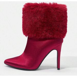 SHEIN SATIN FAUX FUR STILETTO BOOTIES Red EUR36,EUR37,EUR38,EUR39,EUR40,EUR41 Women