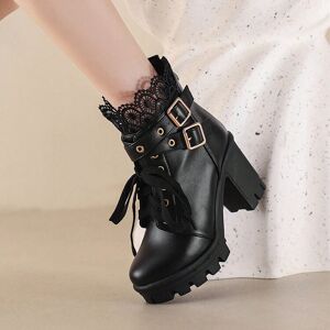 SHEIN New Arrival Thick Platform Chunky Heel High Heel Women's Short Boots With Back Zipper, Black Black CN34,CN35,CN36,CN37,CN38,CN39,CN40,CN41,CN42,CN43 Women