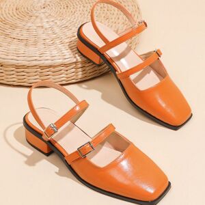 SHEIN Mary Jane Pumps Women's Square Toe Buckle Strap Chunky Heel Fashionable High Heels Orange CN35,CN36,CN37,CN38,CN39,CN40,CN41,CN42,CN43 Women