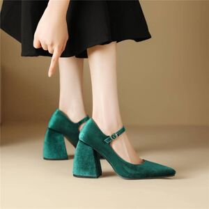 SHEIN Fashionable Mary Jane Pumps For Women, Faux Suede Chunky Heeled Pumps Green CN34,CN35,CN36,CN37,CN38,CN39,CN40,CN41,CN42,CN43 Women