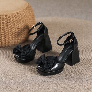 SHEIN Women's Mary Jane Square Toe Chunky High Heel Pumps Black CN34,CN35,CN36,CN37,CN38,CN39 Women