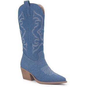 SHEIN Women's Western Style Cowboy Boots With Embroidery Detailing & Chunky Heel, Cool For Outdoor Use Blue EUR36,EUR37,EUR38,EUR39,EUR40,EUR41 Women