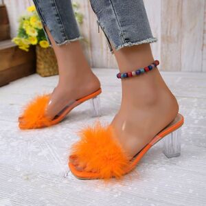 SHEIN New Arrivals Fashionable Women's Plush High Heels Sandals Orange CN36,CN37,CN38,CN39,CN40,CN41,CN42,CN43 Women