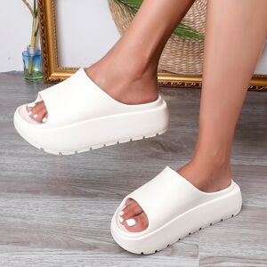 SHEIN Beige Wedge Heel Platform Slippers With Thick Outsole, Pvc Slides, Mid Heels Beach Shoes, Increase Height, Women Indoor Shoes Beige CN35,CN36-37,CN38-39,CN40-41,CN42-43,CN34-35 Women