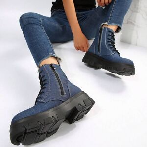 SHEIN Denim Blue Canvas Side Zip Outdoor Boots For Casual Wear Blue CN35,CN36,CN37,CN38,CN39,CN40,CN41,CN42,CN43 Women