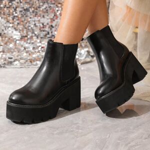 SHEIN 2023 New Winter European And American Style Thick High Heel Short Boots, Boots, Plain, Chunky Heel, Oversized 35-43 Black EUR35,EUR36,EUR37,EUR38,EUR39,EUR40,EUR41,EUR42,EUR43 Women