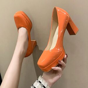 SHEIN Plus Size Women's High Heel Shoes, 2023 New Arrival Chunky Heel Pumps With Waterproof Platform Orange EUR36,EUR37,EUR38,EUR39,EUR40,EUR41,EUR42,EUR43,EUR44,EUR45,EUR46 Women