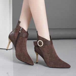 SHEIN Women's Fashionable High Heel Short Boots With Side Zipper Closure Brown CN34,CN35,CN36,CN37,CN38,CN39,CN40,CN41 Women